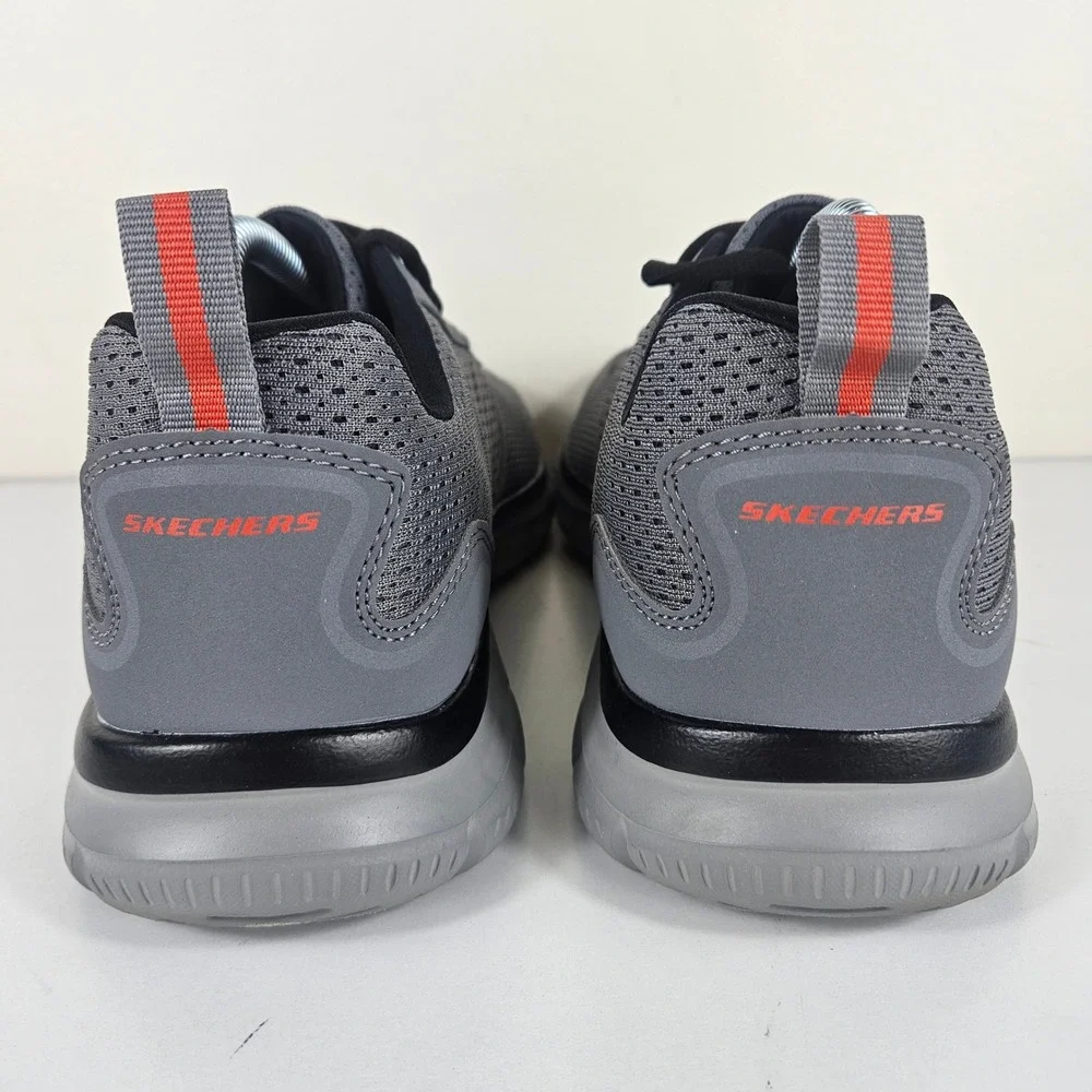 Skechers Track Leshur Mens 7.5 Wide Gray Orange Cross-Training Athletic Shoes